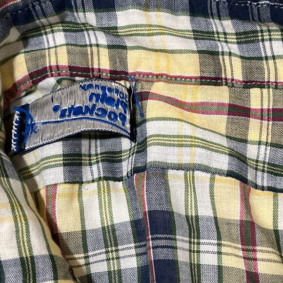 VTG JC Penny Plain Pockets Button Up Short Sleeve Shirt Plaid Men XL Blue Yellow - Picture 3 of 11